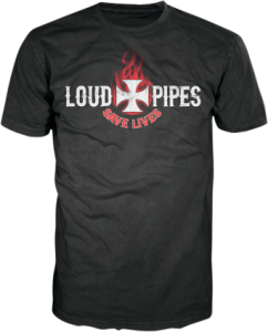 loud pipes 100% cotton, pre-shrunk black T-shirts Full-color front and back screen-printed designs except for Born to Lose which only features a front screen-printed design Individually bagged and labeled