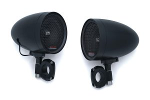 Kuryakyn RoadThunder Speaker Pods by MTX bring the noise, with peak power rated at 100W. Includes a set of 1" bar mounting clamps