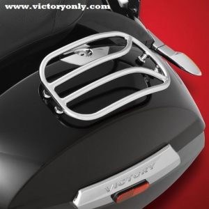 Victory Cross Country Saddlebag Rack Built with high luster chrome plated steel tube, these Trike Fender Racks will fit most aftermarket trike bodies and are easily installed with the supplied hardware. Drilling required. Rack size: 12” L x 6-1/4” W. CURVED FENDER RACKS, Fits Most Trike Side Fenders, and Curved Saddlebag Lids