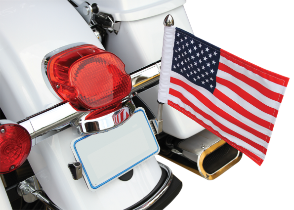 Diamond Plate Motorcycle Flagpole Mount and USA Flag
